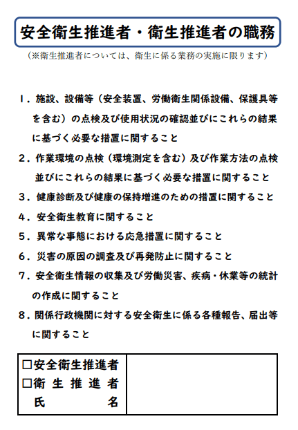 安全衛生推進者等氏名掲示様式